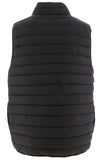 Black puffer vest on a white background